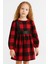 Kız Çocuk Elbise Kırmızı Siyah Ekose Desen Kuşak ve Fiyonk Deri Detaylı Uzun Kollu 3-8 Yaş 3