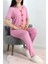 Seka Kalp Nakışlı Biyeli Viskon Pijama Takım Pembe - 40564.1857. 1