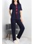 Seka Fiyonk Nakışlı Biyeli Viskon Pijama Takımı Lacivert - 40565.1857. 1