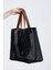 Kadın Siyah Petek Desenli Şeffaf Büyük Boy Plaj Ve Alışveriş Shopper Tote Omuz Çantası 3