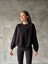 Modal Kumaş Yumuşak Dokulu Bisiklet Yaka Oversize Sweatshirt - Siyah 1