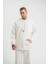 Unisex Double Oversize Kapüşonlu Basic Sweatshirt - Beyaz 1