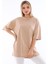 Unisex Pamuk Krem Bisiklet Yaka Boyfriend Örme Oversize T-Shirt 1