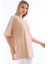 Unisex Pamuk Krem Bisiklet Yaka Boyfriend Örme Oversize T-Shirt 3
