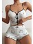 Yavru Kedi Baskılı Askılı Şortlu Pijama Takımı 1