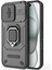 iPhone 16 Kılıf Halkalı Kickstand Pc+Tpu Telefon Kılıfı Lens Kalkanı Ile-Siyah (Yurt Dışından) 3