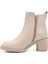 Kadın Bej Fermuarlı Kalın Topuklu Hakiki Deri Bot 3