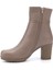Kadın Bej Fermuarlı Kalın Topuklu Hakiki Deri Bot 3
