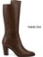 Kadın Kahve Sivri Burun Kalın Topuklu Hakiki Deri Çizme 1