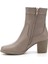 Kadın Bej Fermuarlı Kalın Topuklu Hakiki Deri Bot 3