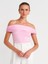 10797 Bardot Yaka Metal Detaylı Triko Bluz-Pembe 1