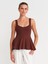 31973 Peplum Streç Top-Açık Kahve 1