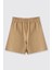 Kız Çocuk Cep Detaylı Beli Yarım Lastikli Bej Şort Etek 3