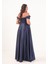 Kadın Lacivert Taş Askılı Büyük Beden Uzun Abiye Elbise 5