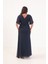 Kadın Lacivert Çiçek Detay Büyük Beden Uzun Abiye Elbise 5