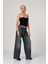 Yüksek Bel Çapraz Düğmeli Bol Paça Pantolon - Denim Denim - 26 2