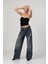 Yüksek Bel Çapraz Düğmeli Bol Paça Pantolon - Denim Denim - 26 3
