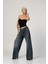 Yüksek Bel Çapraz Düğmeli Bol Paça Pantolon - Denim Denim - 26 7