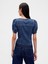 Kadın Koyu Mavi Denim Puff-Sleeve Seamed Üst 4