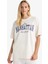 Oversize Geniş Kalıp Bisiklet Yaka Baskılı Kısa Kollu Tişört 5