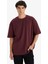 Oversize Geniş Kalıp Bisiklet Yaka Ağır Kumaş Basic Düz Kısa Kollu Tişört E9798AX25AU 3