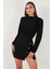 Vatkalı Regular Fit Yırtmaç Detaylı Dik Yaka Mini Boy Elbise Bayan Elbise 611EL751 3