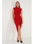 Drape ve Yırtmaç Detaylı Sıfır Yaka Kolsuz Midi Boy Elbise Bayan Elbise 611EL694 5