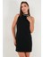 Pamuk Karışımlı Fitted Fit Halter Yaka Taş Detaylı Mini Boy Elbise Bayan Elbise 6525632 3