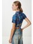 Desenli Crop Krinkıl Bluz LAN0048 Lacivert 3
