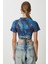 Desenli Crop Krinkıl Bluz LAN0048 Lacivert 5