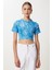 Desenli Crop Krinkıl Bluz LAN0048 Gök Mavi 2