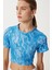 Desenli Crop Krinkıl Bluz LAN0048 Gök Mavi 3