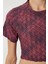 Desenli Crop Krinkıl Bluz LAN0048 Bordo 4