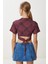 Desenli Crop Krinkıl Bluz LAN0048 Bordo 5
