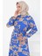 Desenli Kuşaklı Elbise Saks - 27429 1