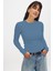 Kadın Açık Indigo Uzun Kollu Bisiklet Yaka T-Shirt Bluz Kaşkorse Fitilli 1