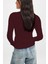Kadın Bordo Uzun Kollu Bisiklet Yaka T-Shirt Bluz Kaşkorse Fitilli 2