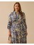 4007 Önden Düğmeli Göğüs Cep Kapakçıkları Taş Detaylı Yanları Yırtmaçlı Desenli Tunik 10002511314007 #06-25# 1