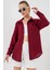 20153 Tek Cepli Oversize Keten Gömlek - Bordo 1