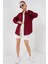 20153 Tek Cepli Oversize Keten Gömlek - Bordo 2