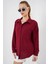 20153 Tek Cepli Oversize Keten Gömlek - Bordo 3