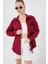 20153 Tek Cepli Oversize Keten Gömlek - Bordo 4