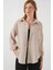 Kadın Tek Cepli Oversize Müslin Gömlek 20353 - Bej 4