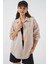 Kadın Tek Cepli Oversize Müslin Gömlek 20353 - Taş 1