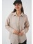 Kadın Tek Cepli Oversize Müslin Gömlek 20353 - Taş 3