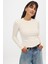 Kadın Ekru Uzun Kollu Bisiklet Yaka T-Shirt Bluz Kaşkorse Fitilli 1