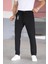 Erkek Siyah Renk Beli Yarım Lastikli Bağcıklı Rahat Esnek Fitted Likralı Pantolon 1