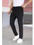 Erkek Siyah Renk Beli Yarım Lastikli Bağcıklı Rahat Esnek Fitted Likralı Pantolon 4