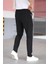 Erkek Siyah Renk Beli Yarım Lastikli Bağcıklı Rahat Esnek Fitted Likralı Pantolon 5