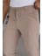 Erkek Bej Renk Beli Yarım Lastikli Bağcıklı Rahat Esnek Fitted Likralı Pantolon 6